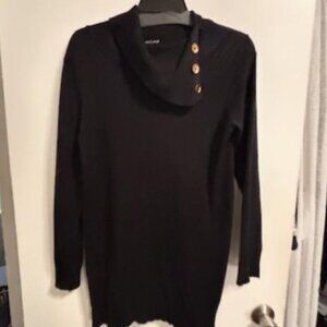 Cable & Gauge Women’s Black Open Cowl Neck Sweater with Button Accents in Size L